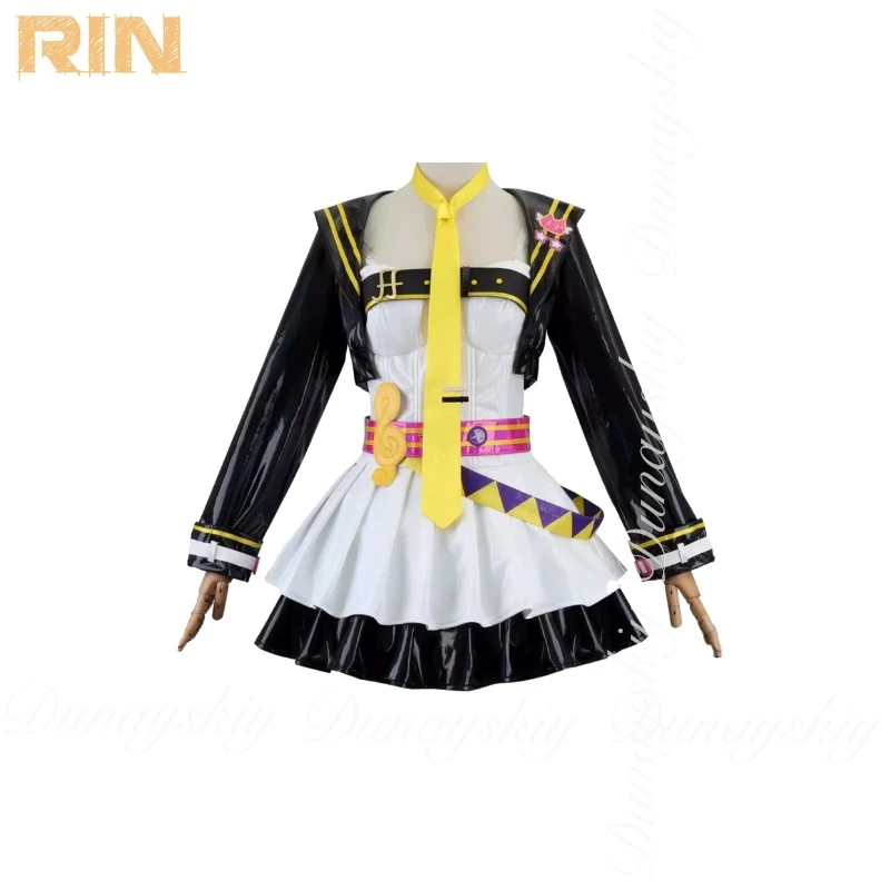 Muse Dash Game Cosplay Linkage Twin Twin Virtual Idols Rin مع ملابس جلدية عاكسة بالليزر أزياء تنكرية للعبة بدلة كاملة