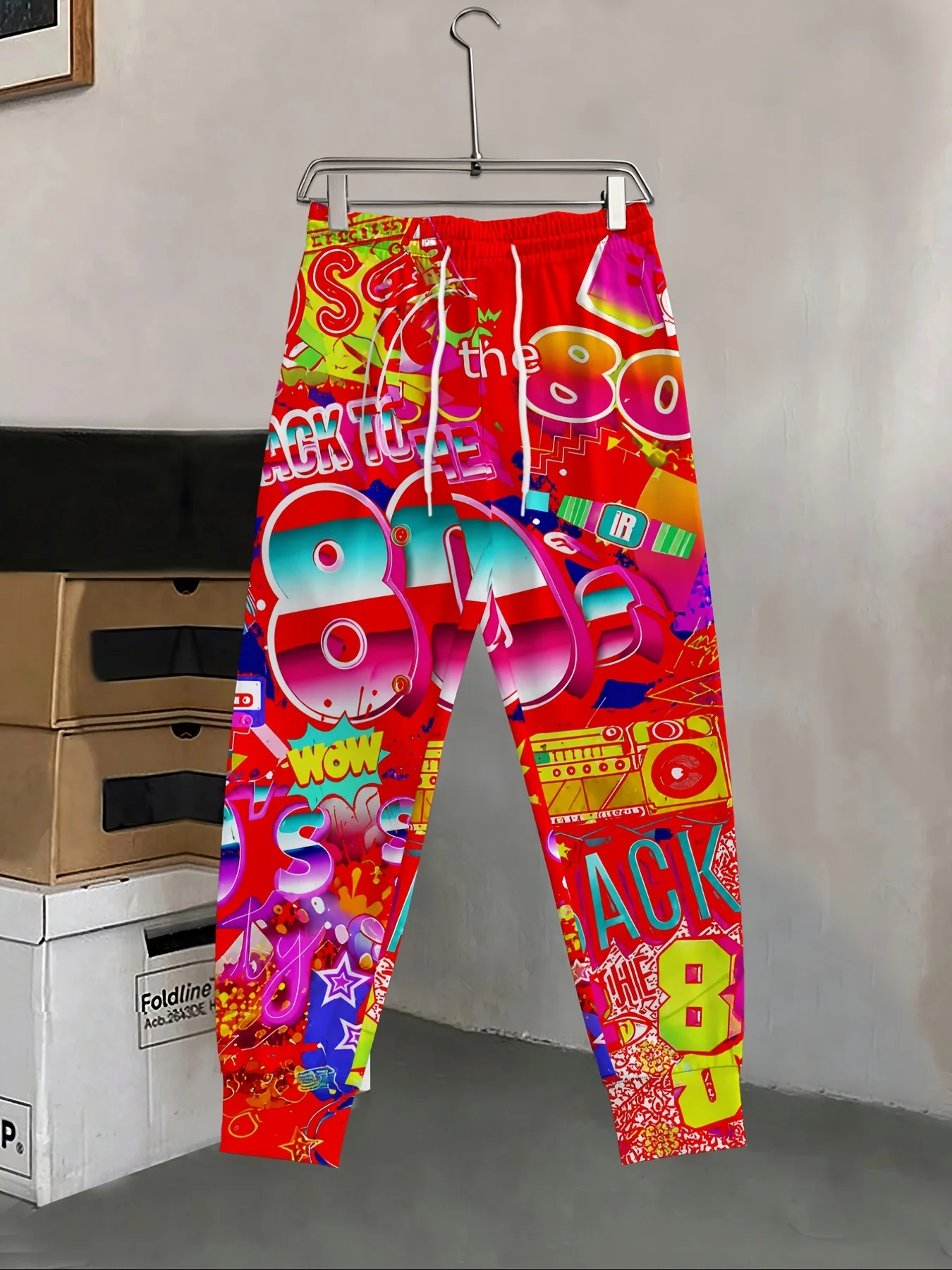 Neuheiten: Trendige 80er-Jahre Retro-Nostalgie-Print Unisex-Jogginghose mit geradem Bein, Hip-Hop-Sweatpants für Party, Alltag und Street-Style – Detail 3