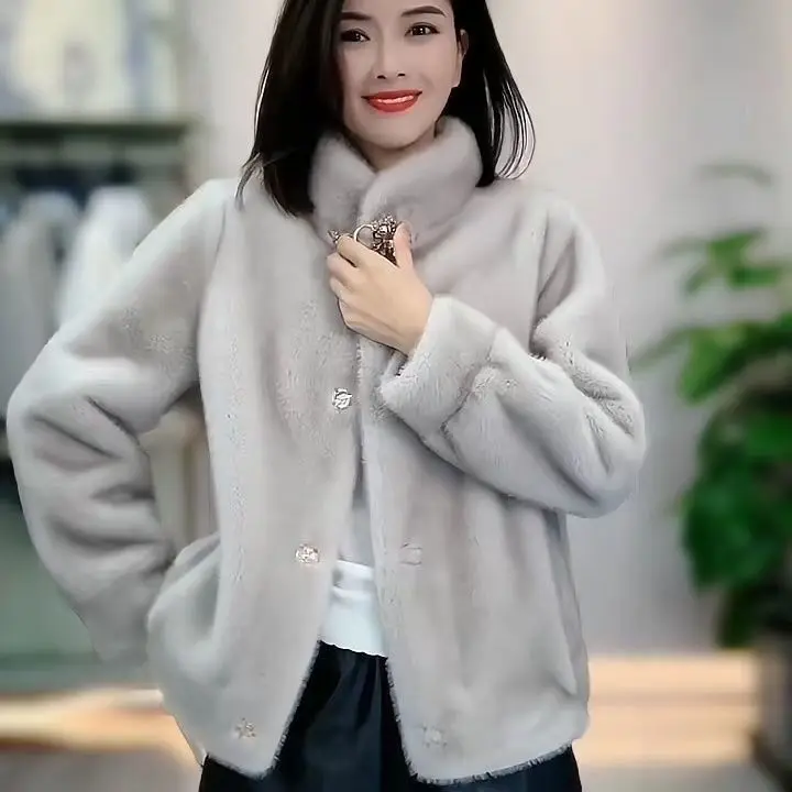 Women's Imitation Mink Fur Coat 2024 New Winter   Thickened  Short Standing Collar Haining  Slimming  B42