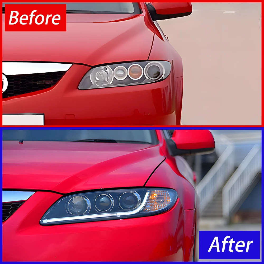 For Mazda 6 2003-2015 LED Auto Triple Angel Eyes Style Headlights Assembly Projector Lens Car Tool Accessories Plug and Play