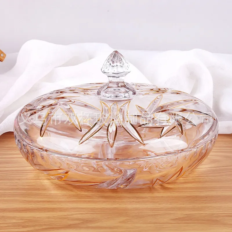 Luxury Lead Free Crystal Glass Candy Plate With Lid Creative Grid Fruit Dish Large Capacity Dried Nut Snack Box For Home
