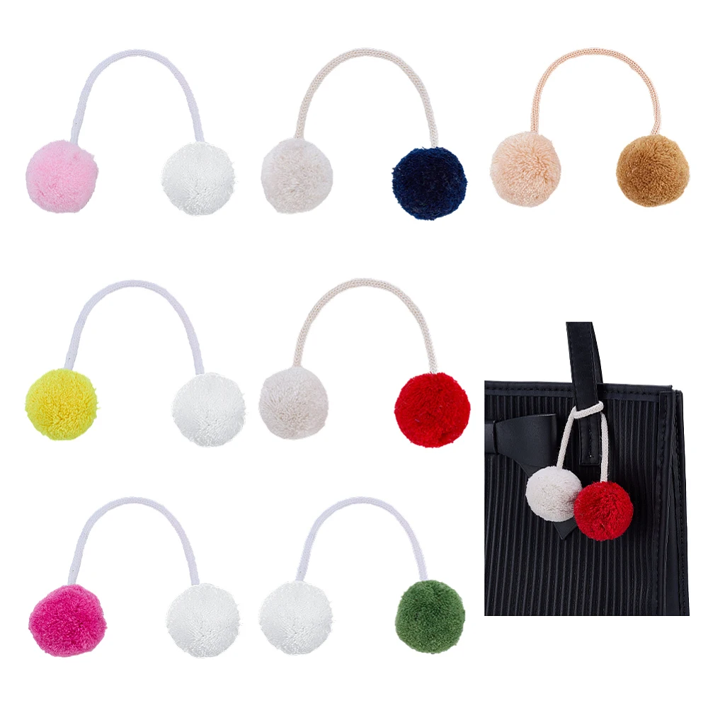 7Pcs Charm Hanging Two Tone Pompom Ball Pendant Poms Balls Fuzzy Bag Charm Bulk for Women Purse Handbag Straw Bag Hats Keychain