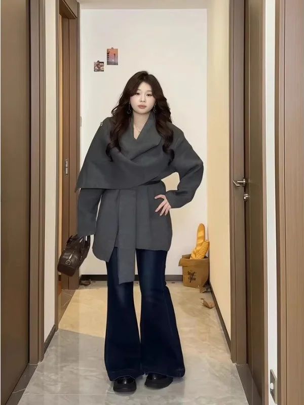 

Ele Oversized Knitted Scarf Collar Open Cardigan Irregular Autumn Winter New Sle Women's Faion Commute Sle Long Sve