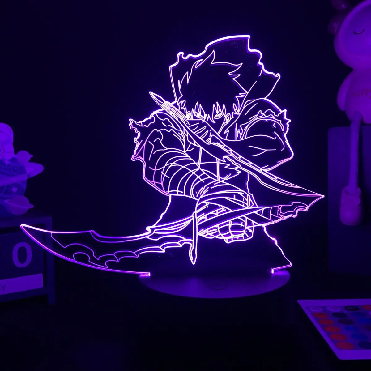 Anime Led Light Solo Leveling Acrylic Glowing Stand Sung Jin woo Action Figure for Kids Boys Bedroom Decor Manga Gifts