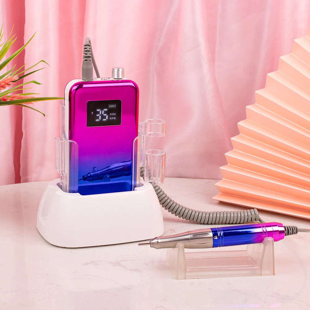 

65W Coreless Gradient Handpiece 35000RPM Portable Nail Drill Desktop Base Cordless Battery Drilling Wireless 35K Nail Machine