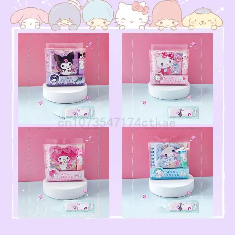 Kawaii Sanrio Hello Kitty Kuromi Cinnamoroll Coil Book Set Highlighter Pen Stationery Set Student Supplies Girl Birthday Gift