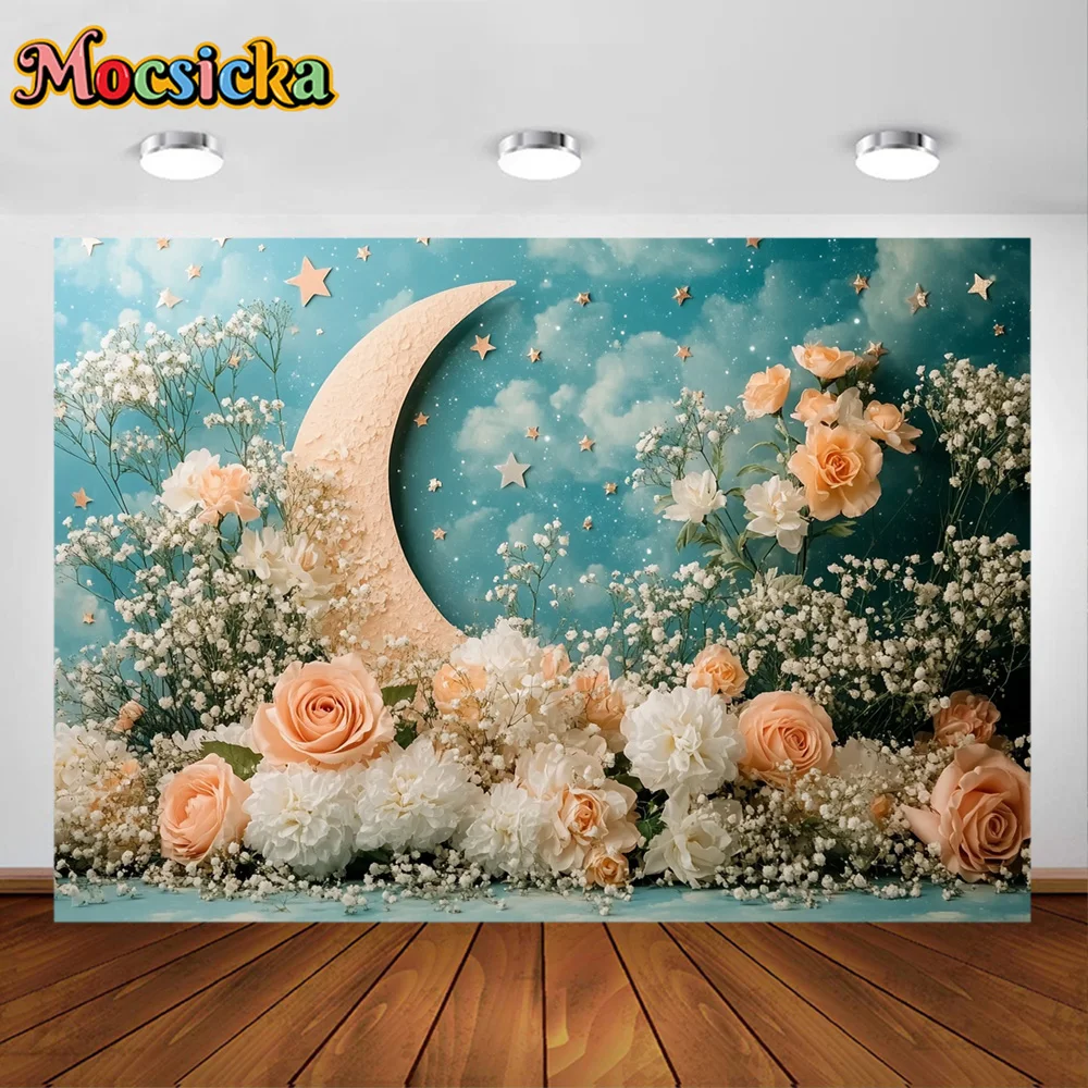 Mocsicka Photography Background Moon Flower Garden Decoration Backdrop Baby Shower Newbron Birthday Party Prom Studio Banner