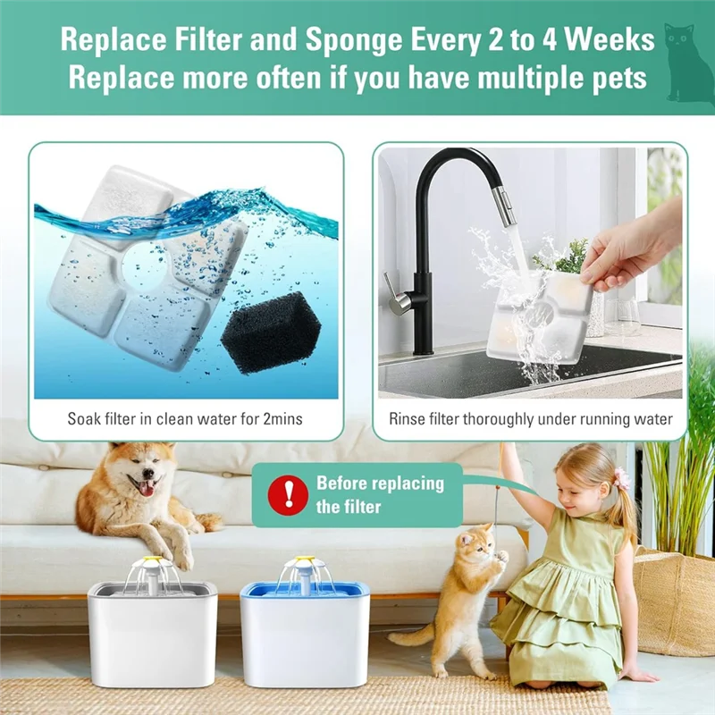 ABHU Replacement Filters Sponges For 84Oz/2.5L Automatic Pet Fountain Cat Water Fountain Filter Triple Filtration
