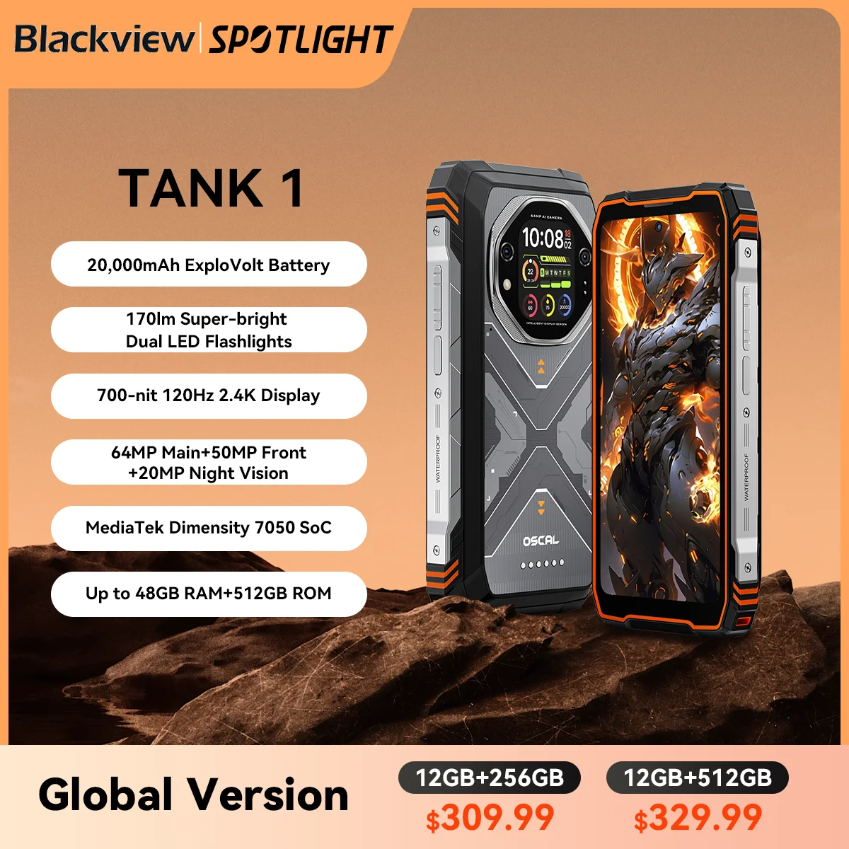 Blackview OSCAL TANK 1 5G Rugged Smartphone,20000mAh Battery, 6.78