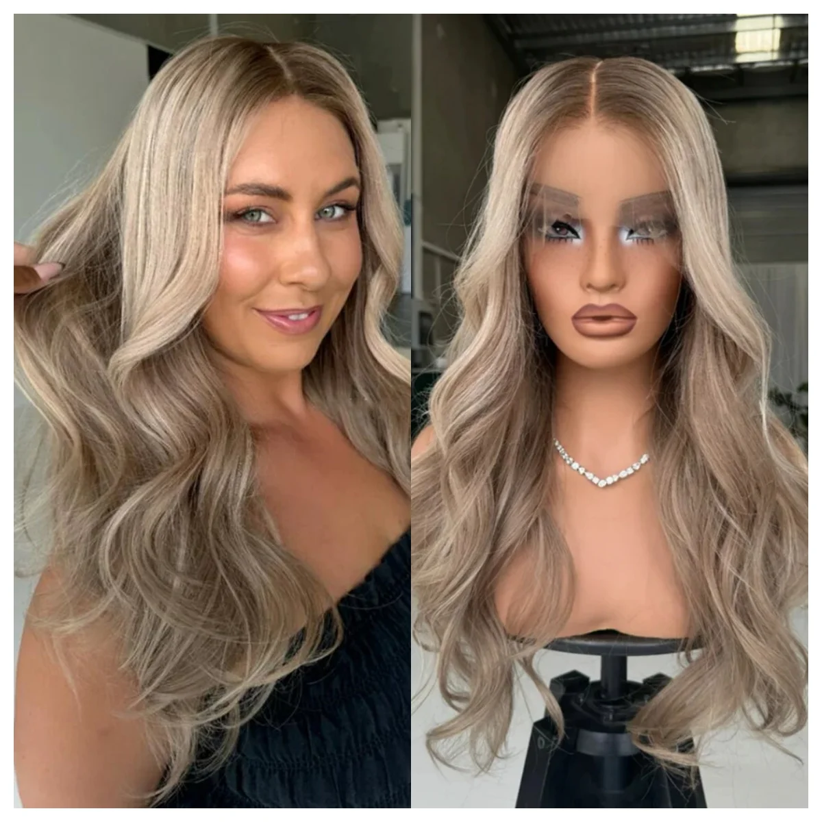 

Ombre HD Invisible Lace Front Wig Layered Middle Part 13×4 Soft Wig Brunette Cinnamon Blonde Dimensional Ash Balayage Wavy Wig