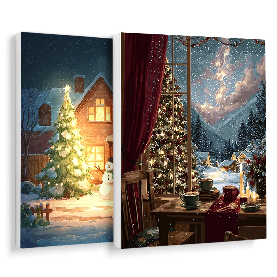

RUOPOTY Paint By Numbers Picture Frame Christmas Gift Watercolor Christmas tree Landscape Watercolor Artwork Paint Kit Acrylic