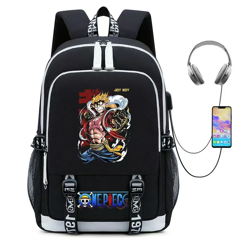 Anime 'One Piece' backpack, suitable for boys and girls, large-capacity school bag, with USB charging port.