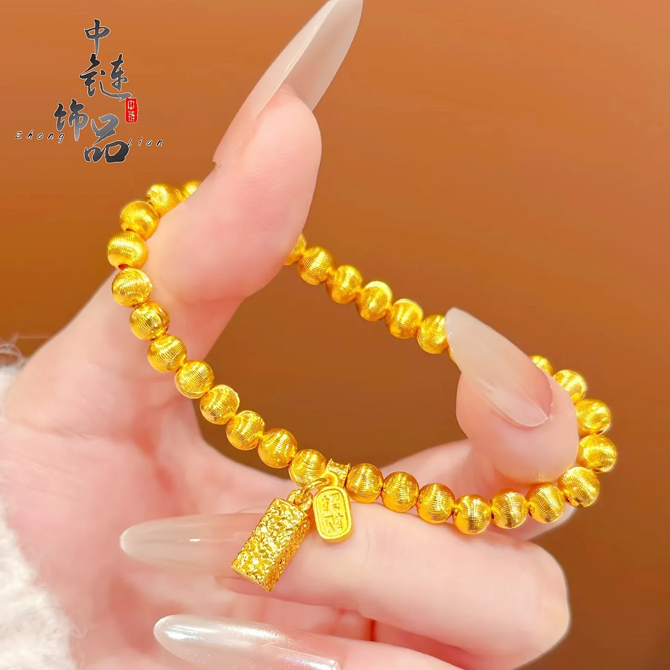 9999 Gold Auspicious Fortune Cat Eye Bead Bracelet for Women - New Chinese Style Cat Eye Bead Necklace