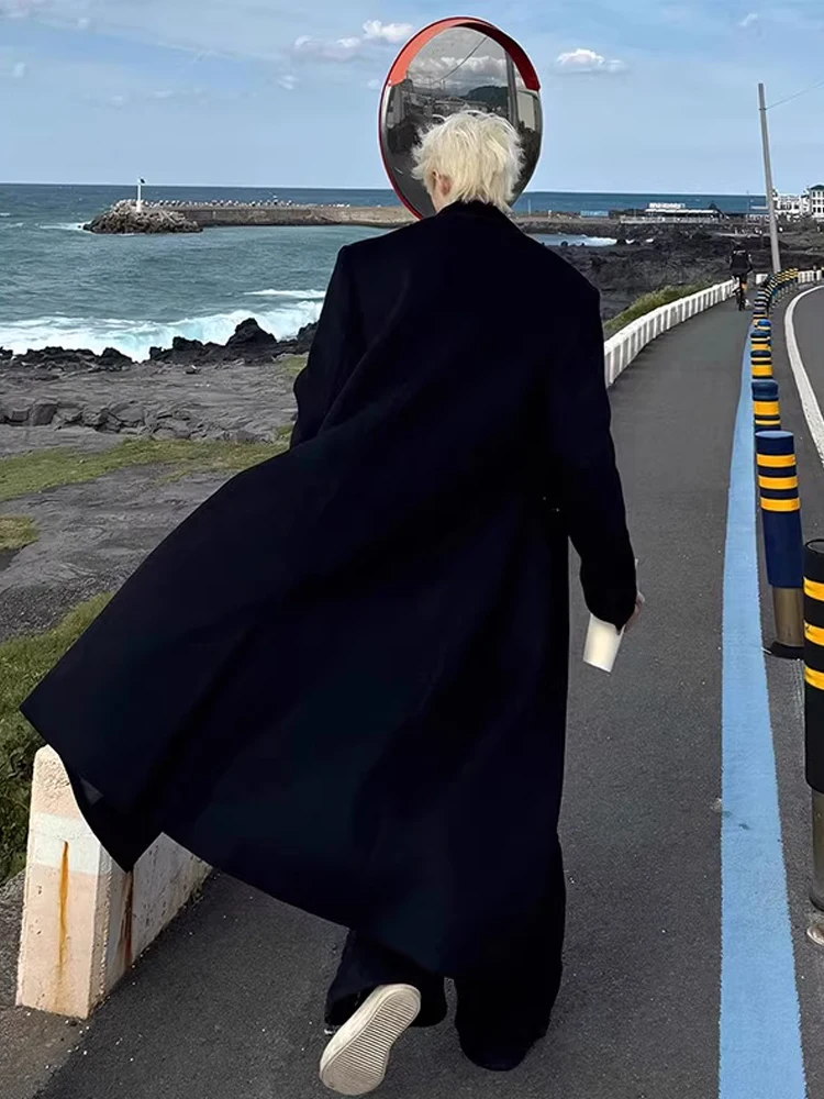 

Korean Sle Hepburn Autumn Winter Overcoat Men's Knee-Length Woolen Coat Father Figure Windbreaker Outerwear Long Sve