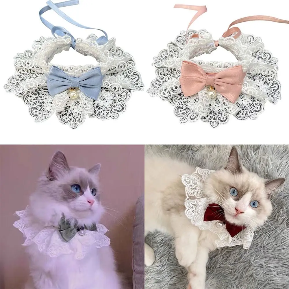 Pet Scarf Fashion Accessories Dog saliva towel Cat Necklace Pearl Collar Lace Bowknot Dog Neckerchief Puppy String Bib