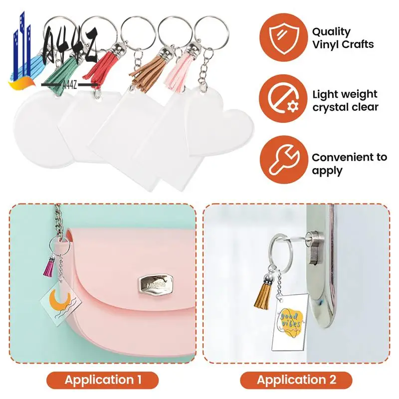 

A44Z-50 наборов пустых брелоков для винила, заготовки акриловых брелков с 5-образными прозрачными акриловыми дисками, кожаные подвески с кисточками