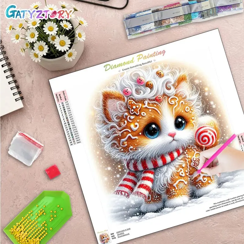 

GATYZTORY 5d Diamond Painting Kits For Adults Home Decor Diamond Art Embroidery Cute Cat Animal Full Round/Square Abstract Hand