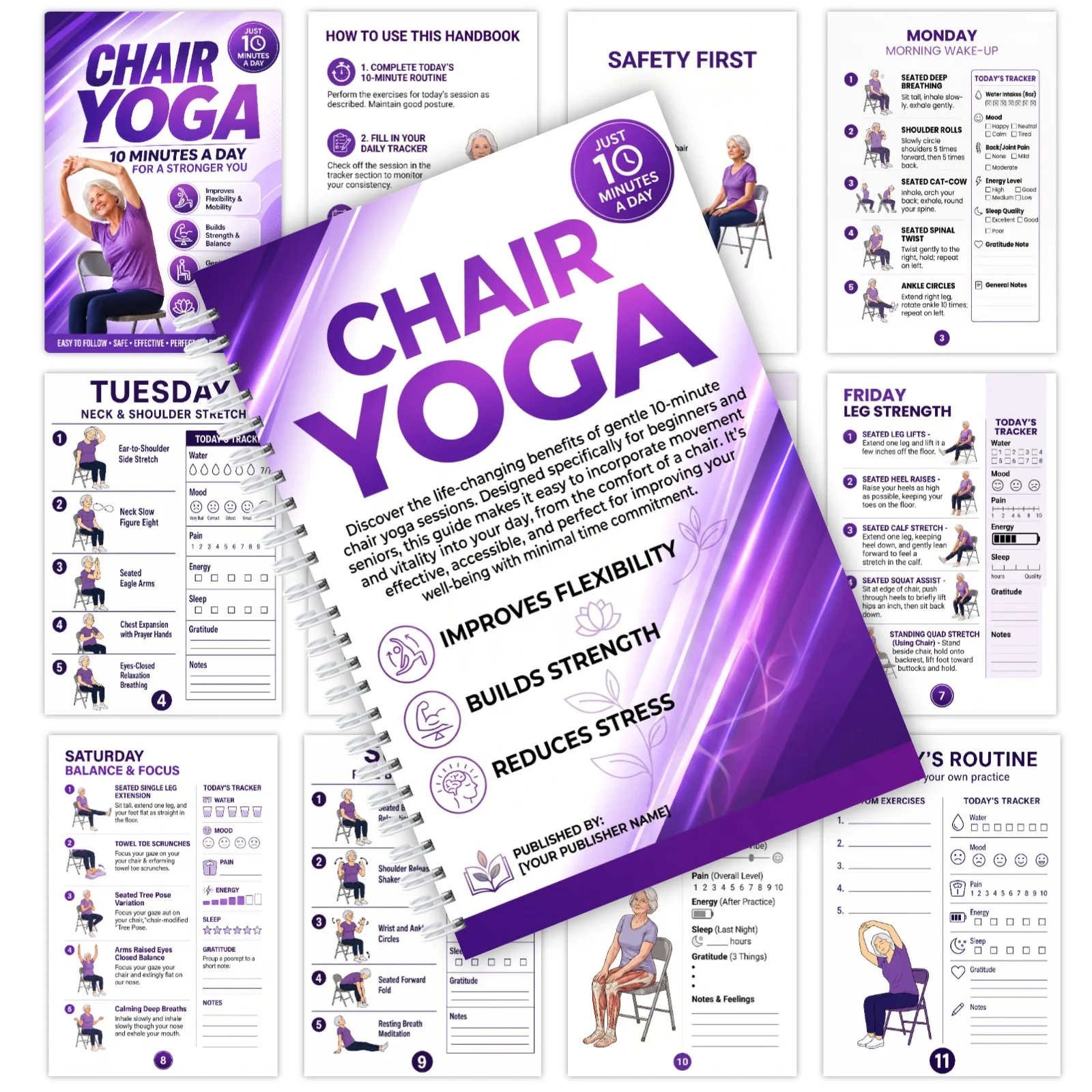 28 Pages Beginner Chair Yoga Instruction Manual Indoor Gentle Relaxing Exercise Movement Guide for Home Daily Fitness