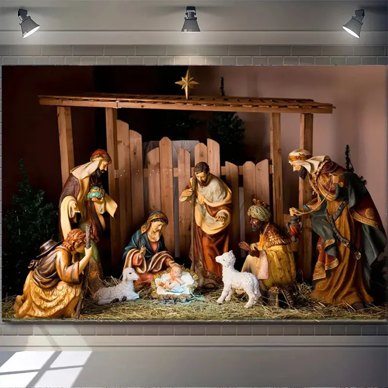 1.5 * 1M vinyl Nativity stable background fabric Christmas party home interior and exterior decoration