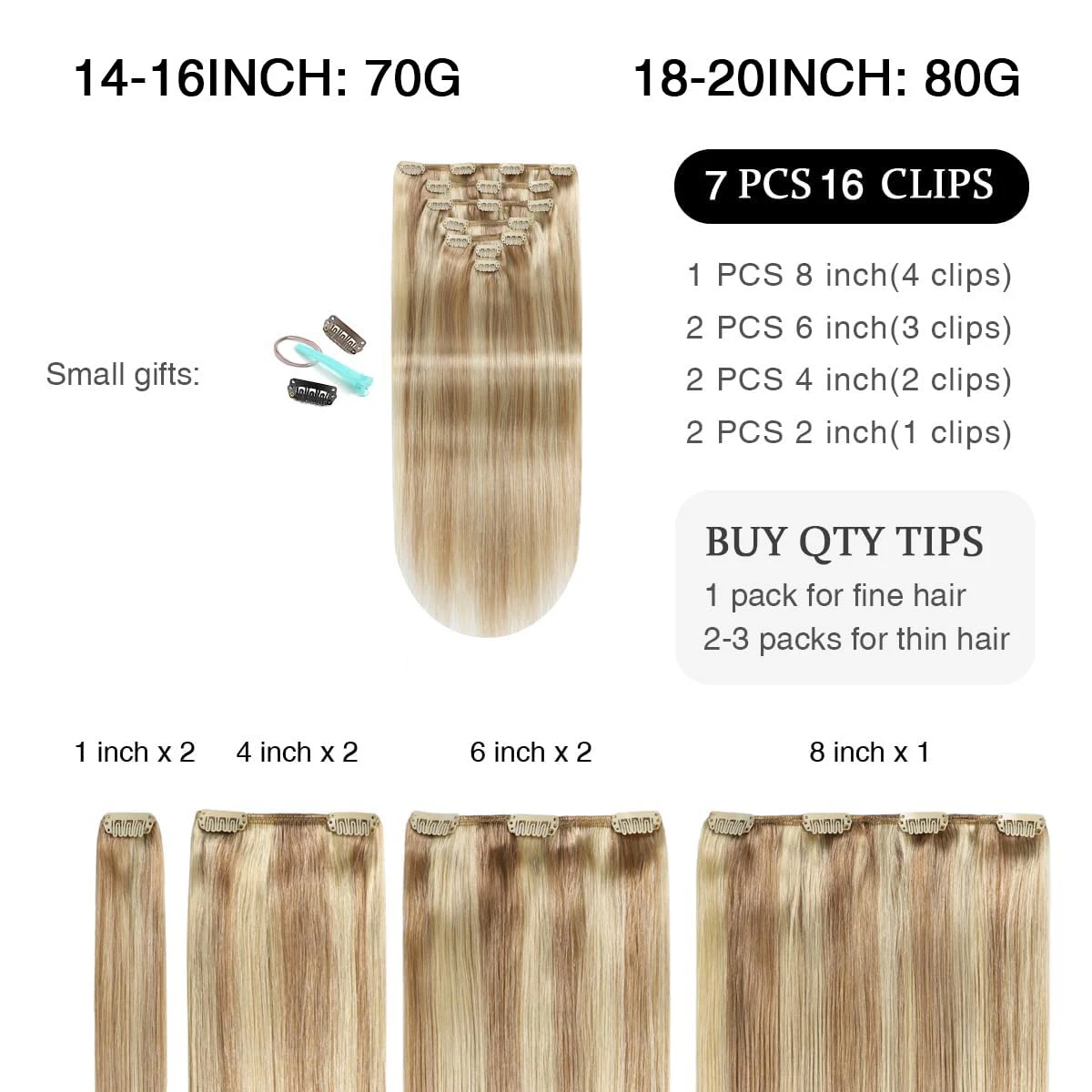 Ninaand-Remy Clip em extensões de cabelo, cabelo humano real, seda dupla trama, cinza loira, 120g, 7pcs