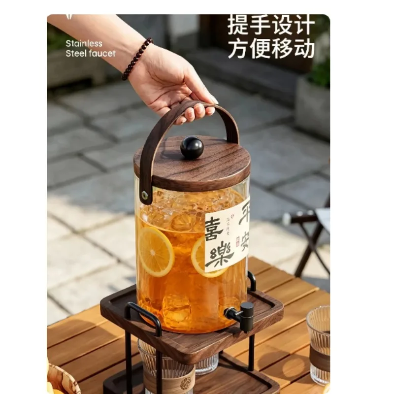 Retro Glass Cold Kettle with Bracket, Large-capacity Sealed Model, Suitable for Household Living Room