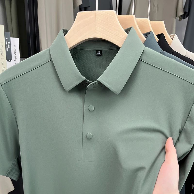 

Men's Striped Polo Shirt Short Sleeve Lapel Stretch Casual Summer Tee Breathable Soft Slim Fit Golf Tennis Business Sportwear