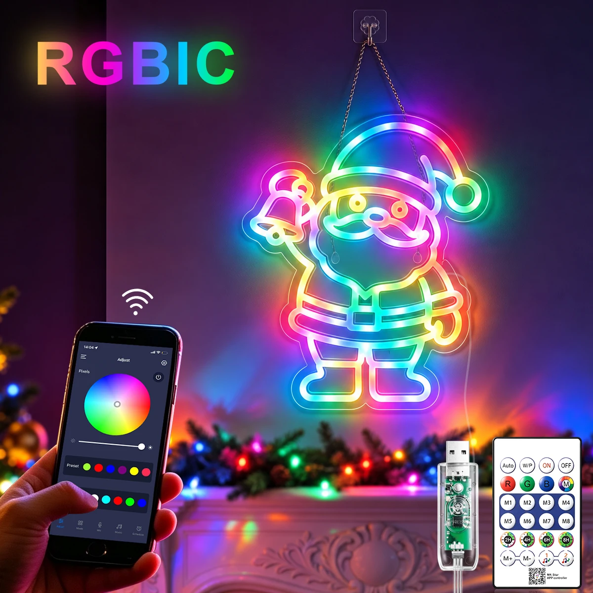 5V LED Christmas Light Santa Claus Snowman Neon Light Sign Shop Home Hotel Door Glass Window Decoration Fairy Lights USB Lamp