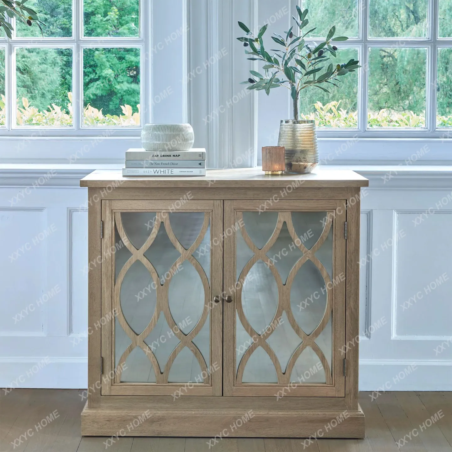

Solid wood dining side locker side cabinet artistic four-door aisle decorative cabinet