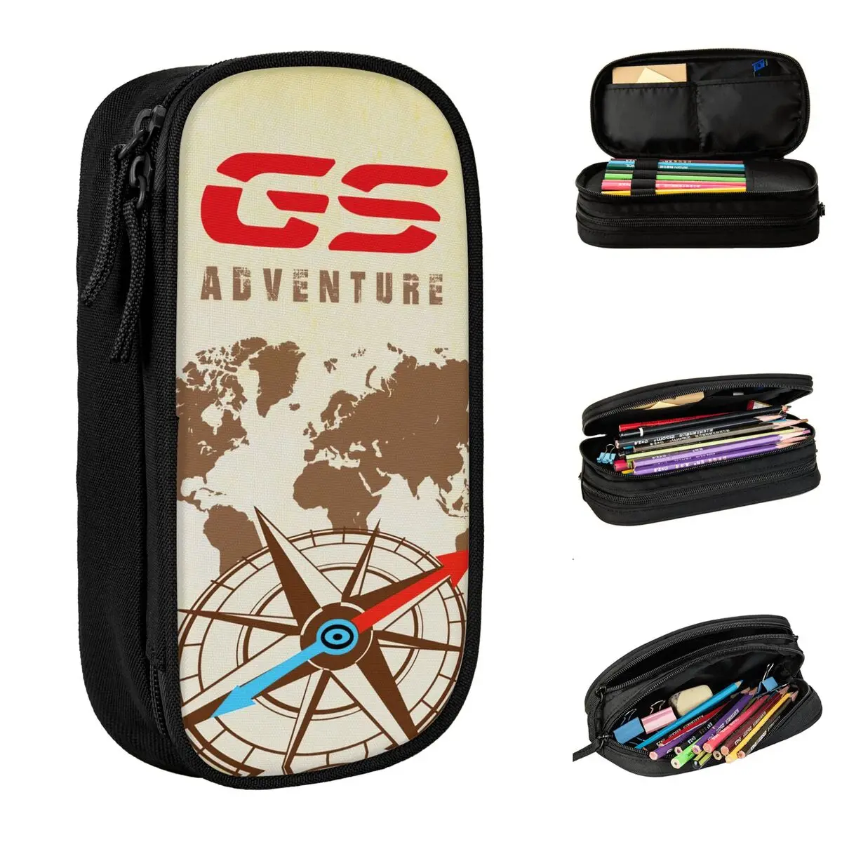 GS World Map Pencil Cases Lovely Motorcycle Biker Pen Bags Student Big Capacity Students School Gifts Pencilcases