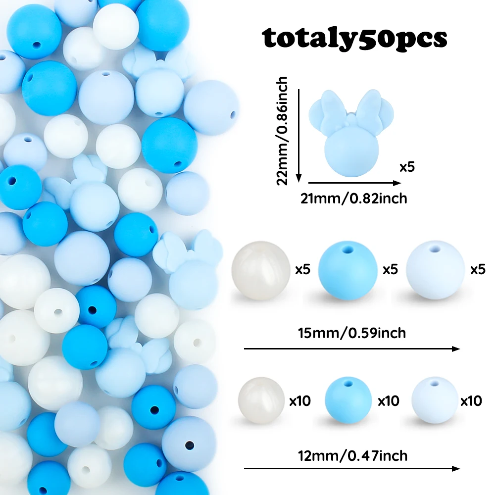 50 шт., силиконовые бусины, одноцветные бусины Минни, набор для изготовления брелоков «сделай сам», ручка, декор, декоративные фокусные ювелирные аксессуары