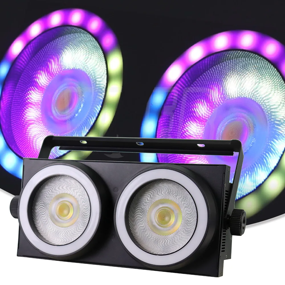 2x100W COB LED Blinder Stage Lights RGB Pixel Ring DJ Disco Party Effect Audience Lighting with DMX Sound Control for Events Sho
