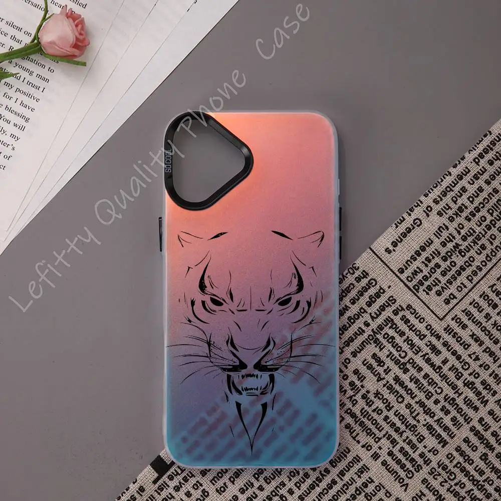 

Fierce Black Panther Phone Case For IPhone 16 15 14 13 12 11 Pro Max Matte Aurora Multicolor Laser Metallic Gradient Funda