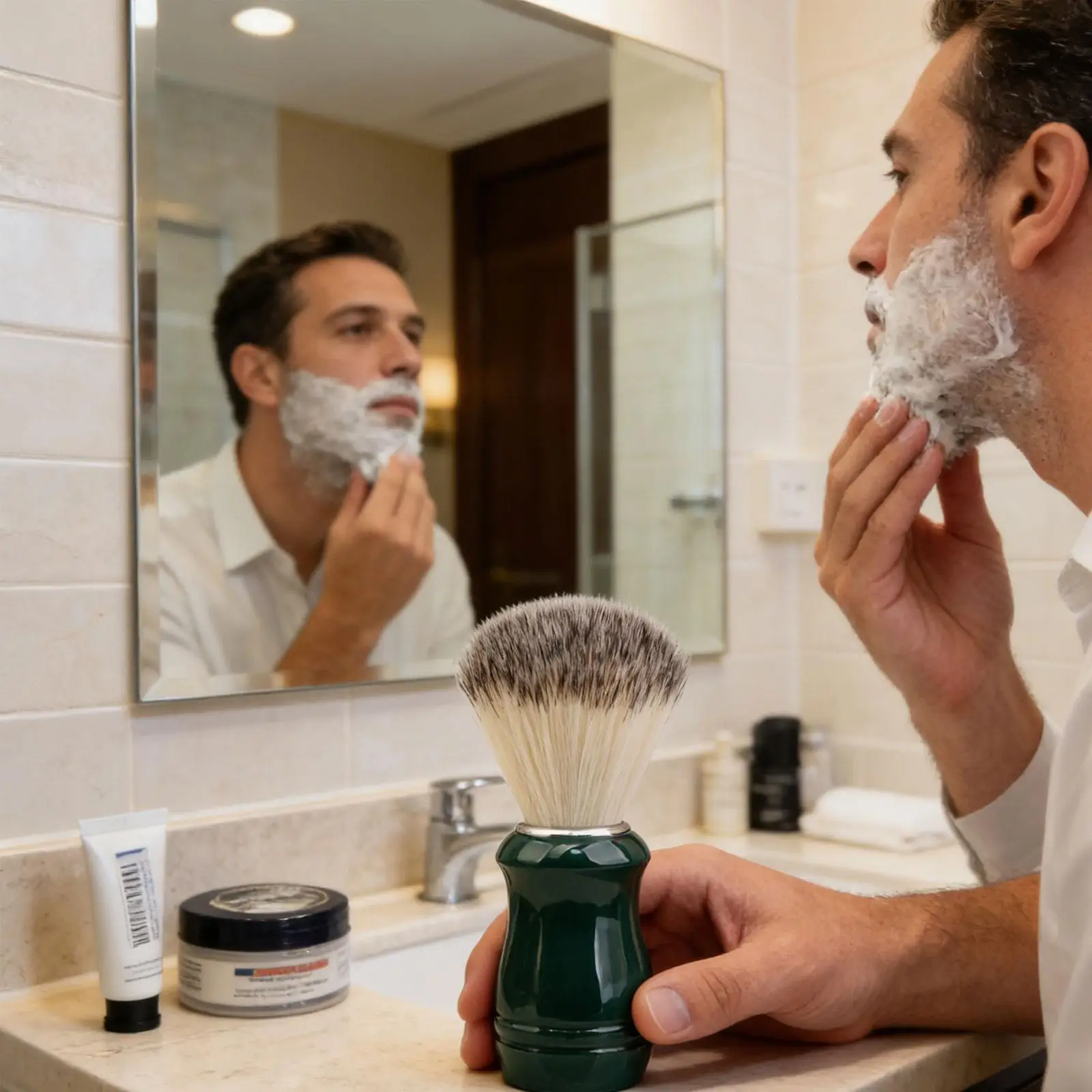 Brocha de Afeitar para Hombre, Brocha de Afeitar Profesional para Afeitado en Húmedo, Cerdas Suaves, Brocha para Barba para Uso Diario en Salón, Regalo de Cumpleaños para Esposo