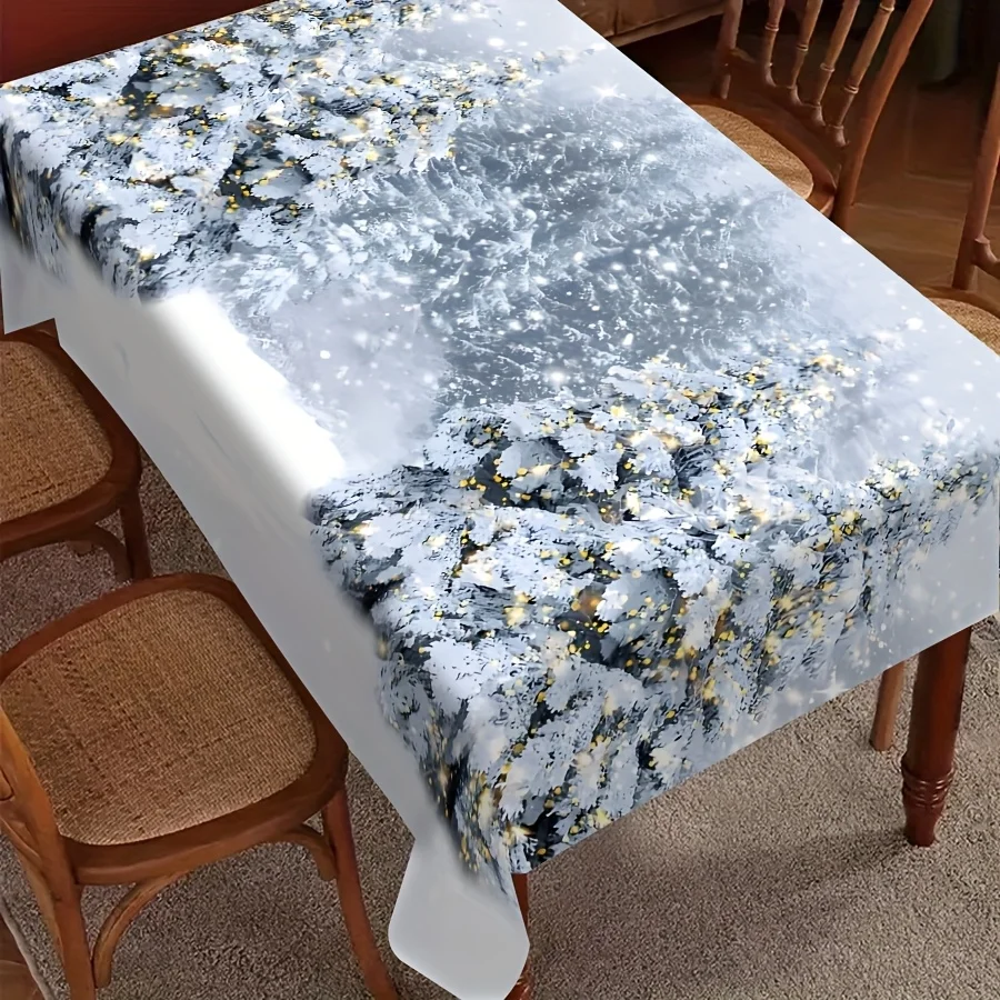 Christmas Winter Snow Forest Rectangle Table Cloth Kitchen Dining Table Decor Winter Xmas Tablecloth Christmas Banquet Decor