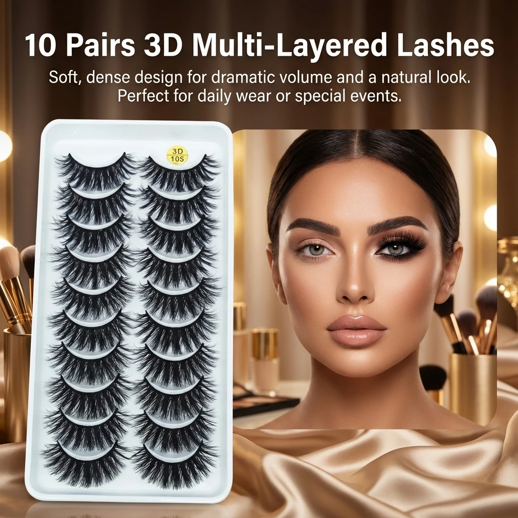 3D False Eyelashes full srips 10 Pairs Soft Thick Multi Layer Design For Daily And Party cosplay lash makeup