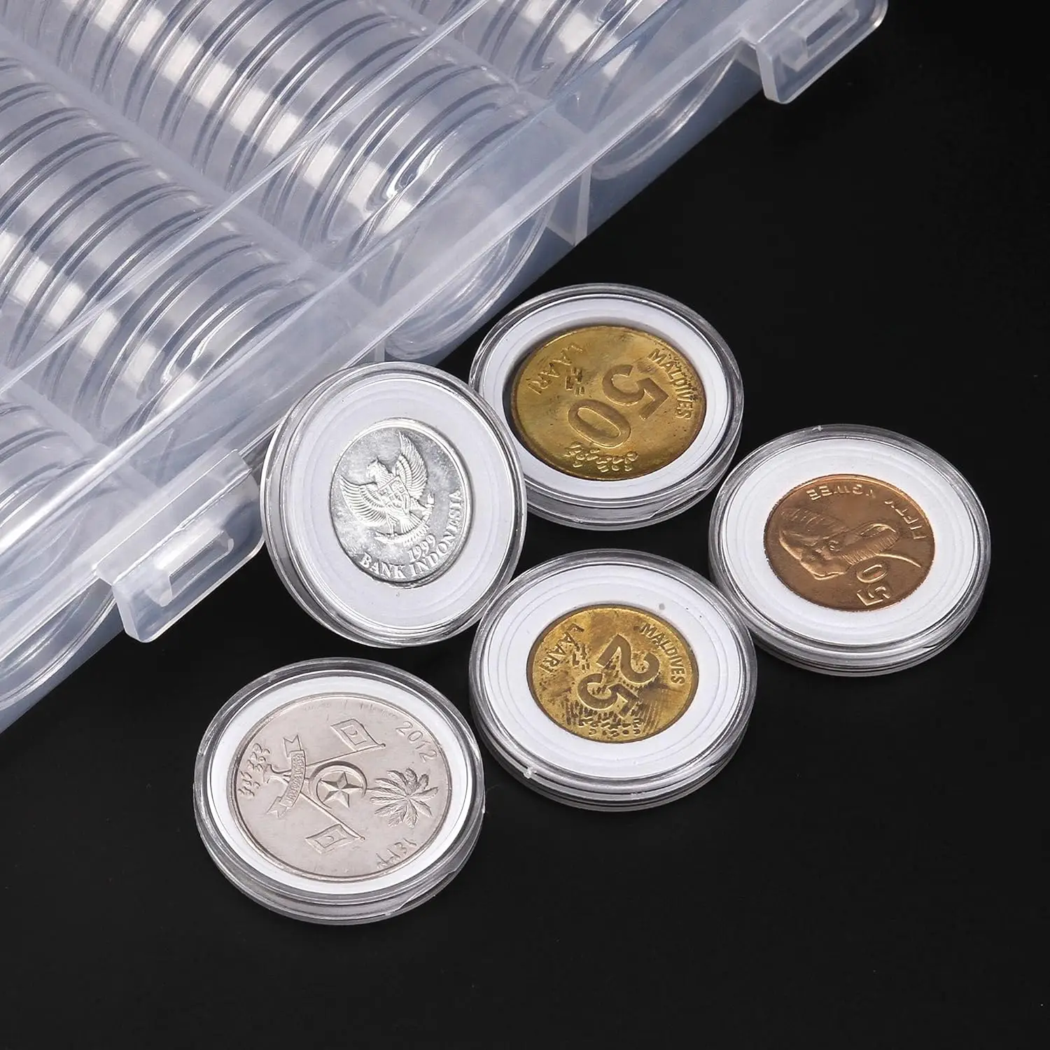 

For Coin Collection Supplies Coin Capsules and 5 Sizes White Protect Gasket Coin Holder Case With Plastic Storage Organizer Box