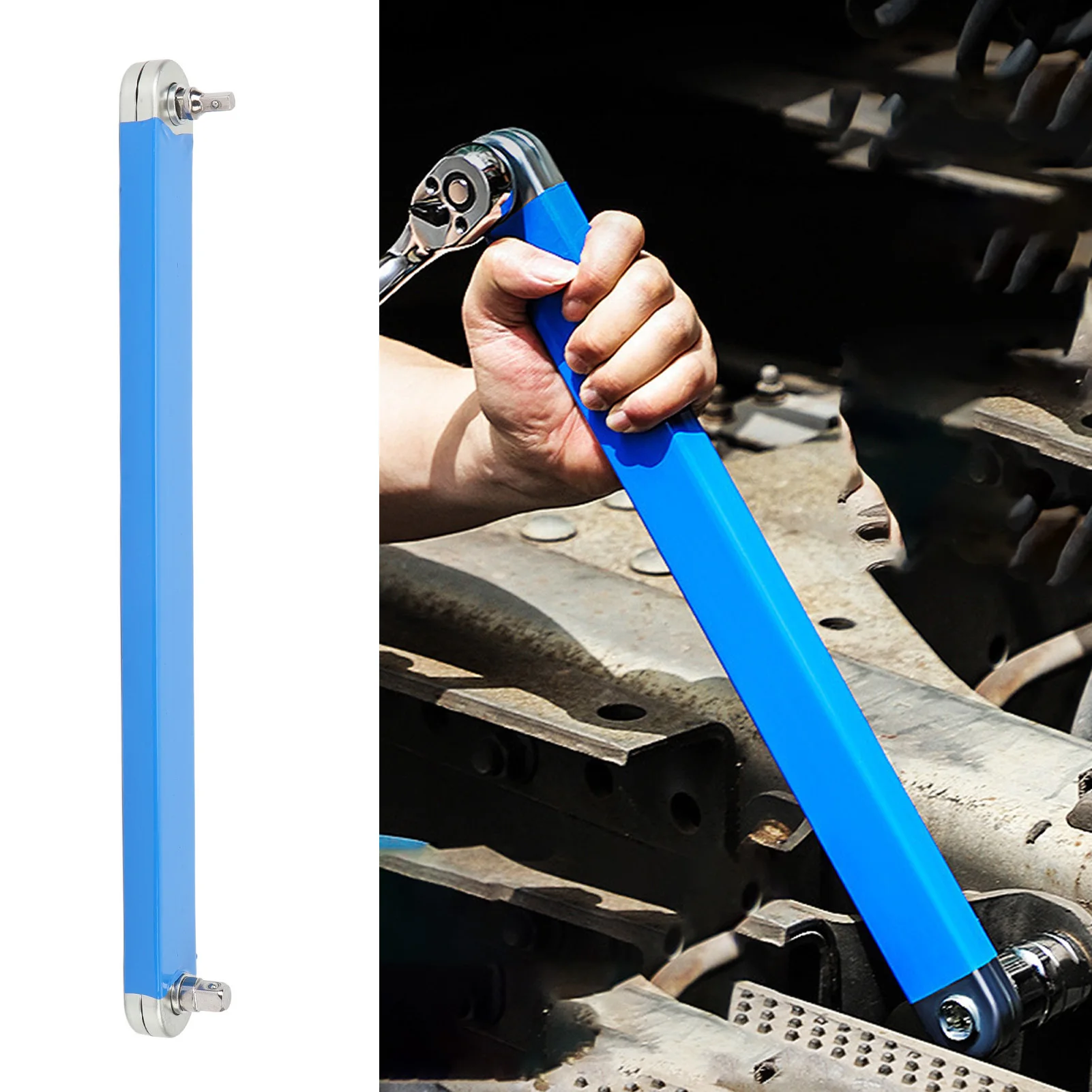 

Offset Extension Wrench Strong Torsion Carbon Steel Ergonomic Extension Ratchet Wrench with 1/4in 3/8in 1/2in 6.35mm Hex Adapter