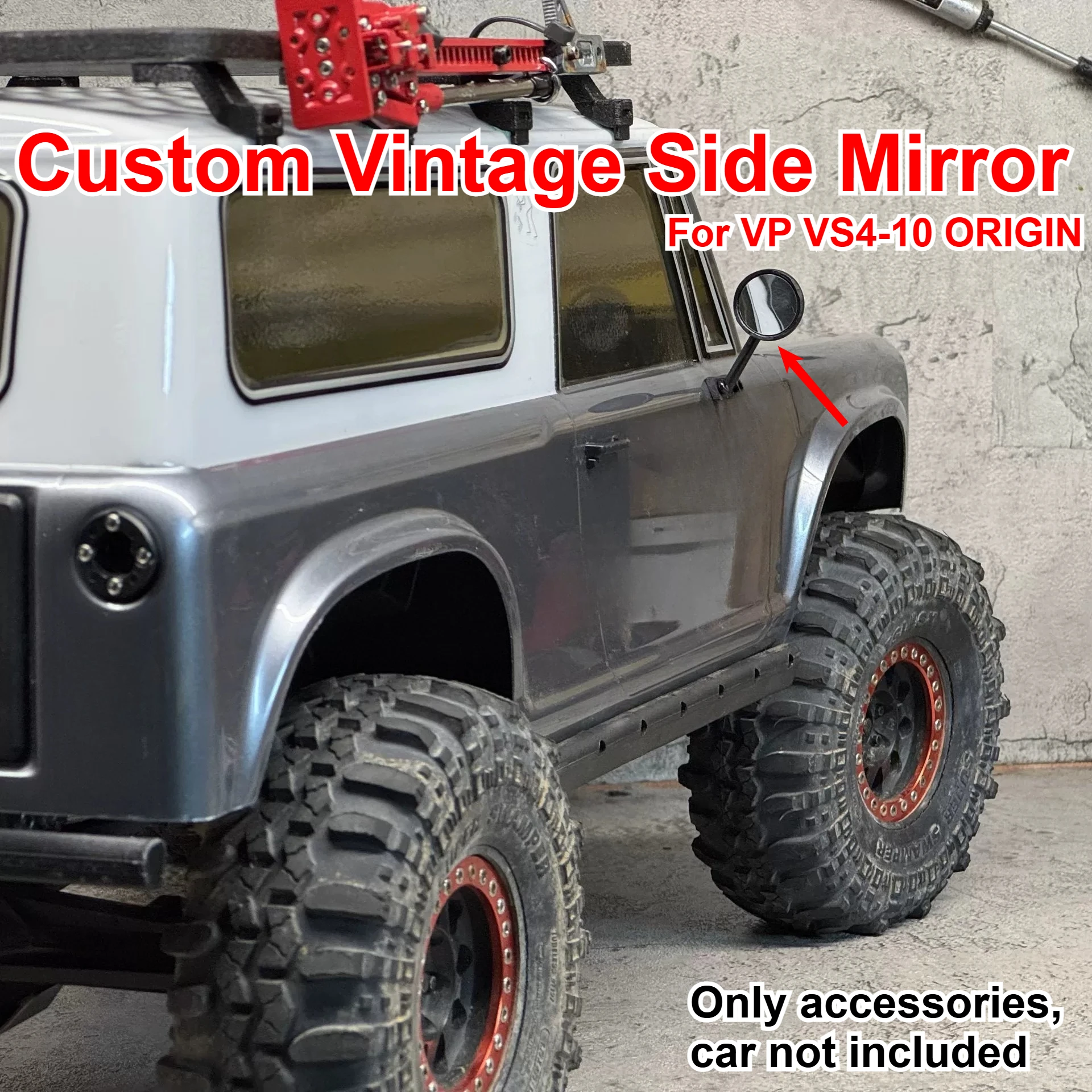 For VP VS4-10 ORIGIN 1/10 RC Off Road Crawler Silicone Vintage Side Mirror Custom Model Number Decor Styling Upgrade Accessories