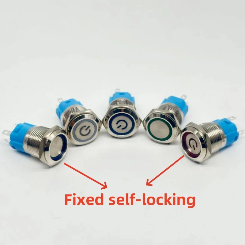 12/16/19mm Waterproof metal button switch LED lamp 5V12V 24V 220V instant lock car engine power switch 5PCS Red Green Blue White