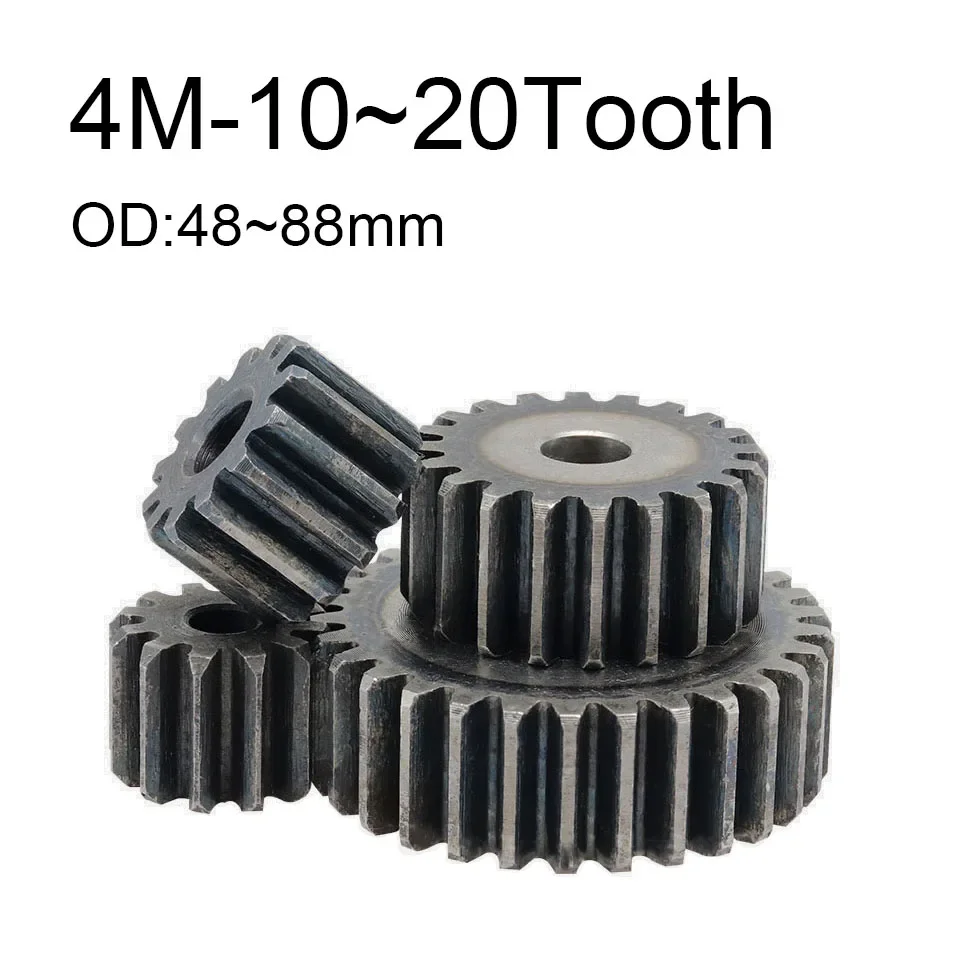 

1Pcs Spur Gear 4M-10~20Tooth OD48~88mm Metal Mechanical Pinion Gear 45# Steel Flat Cylindrical Motor Tramission Gears