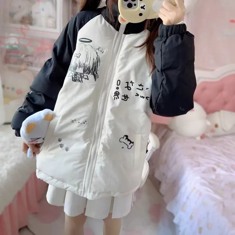 

Japanese Patchwork Jackets Loose Long Sleeve All-match Coat Women 2025 Early Autumn New Thicked Warm Tops Mujer Parkas