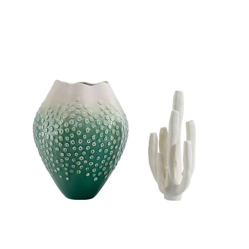 

Modern wabi sandy wind geometric texture coral ornament vase, simple, jewelry decoration
