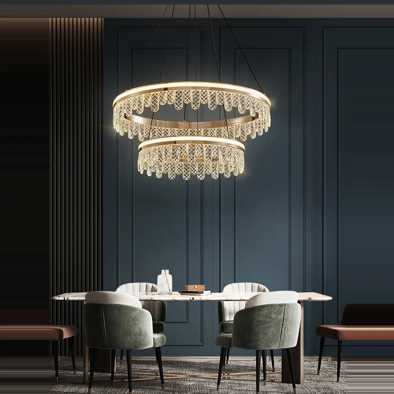 LED Postmodern Stainless Steel Crystal Gold Round Pendant Lights.Hanging Lamps Suspension Luminaire Lampen For Dinning Room