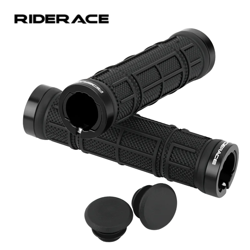 RIDERACE Bicycle Grips Non-Slip Mountain Bike Handle Bar Lock on Cover Ergonomic TPR Rubber Shockproof Cycling Handlebar Grip