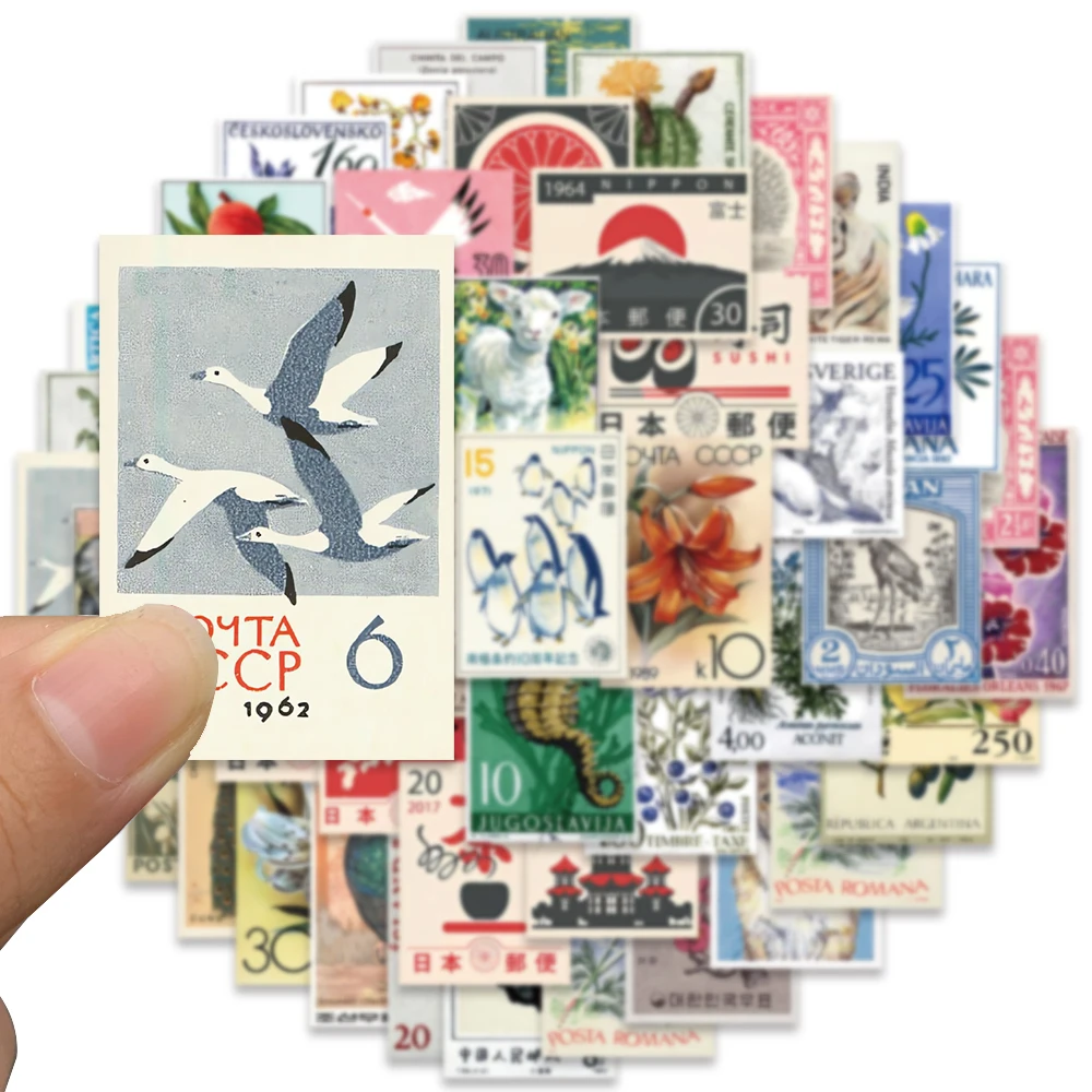 50PCS Retro Animals Stamp Vintage Vinyl Waterproof Stickers Decals for Water Bottle Laptop Skateboard Scrapbook Luggage Kids Toy