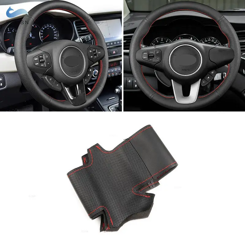 Perforated Leather Braid on Steering Wheel For Kia Carens 2013 2014 2015 2016 2017 2018 2019 Car Inner Steering Wheel Cover Trim