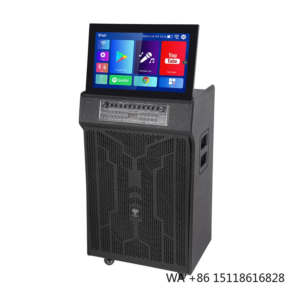 Big Power Professional Speaker KTV System Karaoke Machine 18.5 Inch Touch Screen 200W Rechargeable Battery Outdoor Speaker