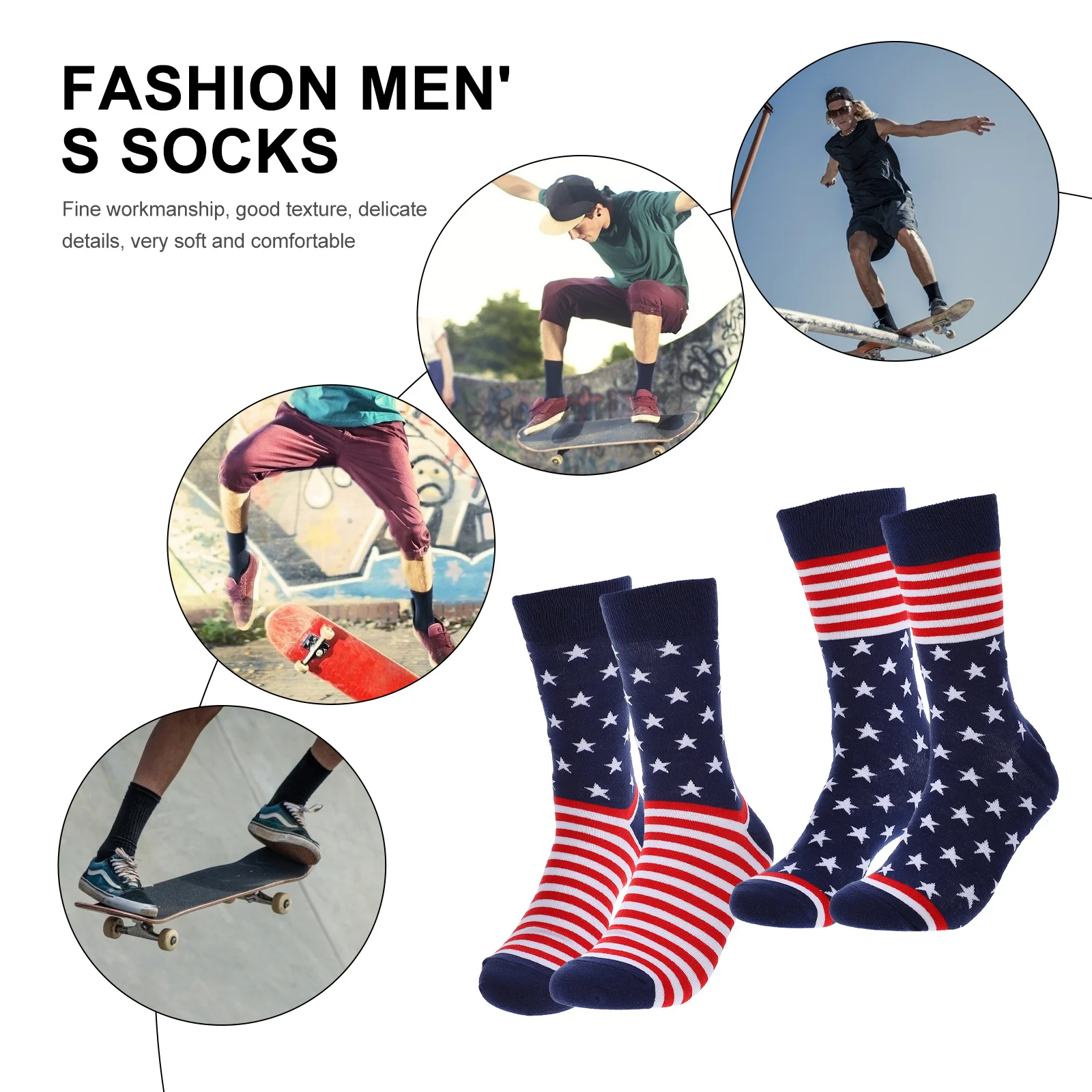 2 pares de calcetines de algodón estilo a rayas con bandera americana medias masculinas de moda suaves cálidas y cómodas calcetines de invierno medias masculinas