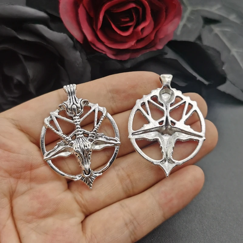 2Pcs 46*34mm Fashion Vintage Pentagram Pan God Skull Goat Head Pendant Charm, DIY Necklace and Earring Jewelry Handicraft Making