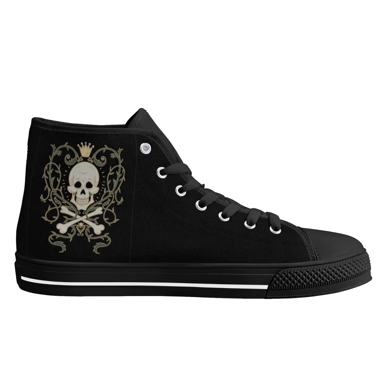 

Customizable skull crown high-top canvas shoes, denim shoes, casual sneakers for boys and girls, Eur sizes 35-48